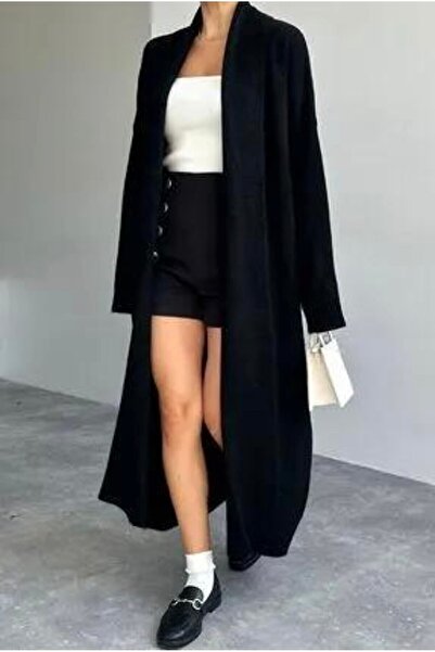 ThisBest Women's Shawl Collar Long Knitwear Cardigan Black Oversize