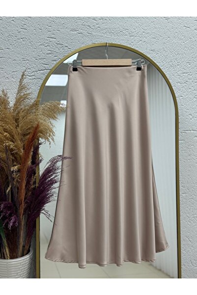 PALMİYE GİYİM Kadın Saten Uzun Etek -Siyah