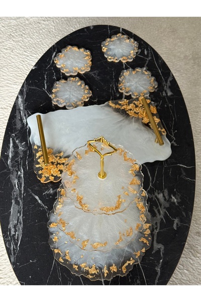 Handmade El yapımı Altın Detaylı Epoksi Çeyiz Seti Tepsi-3 katlı sunumlu ve 4...