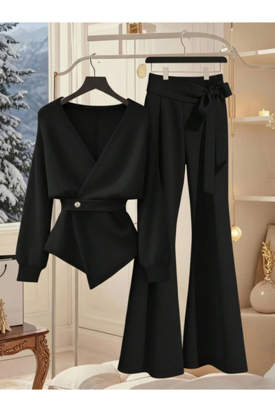 TESY Bluz Pantolon İkili Takım Bağlama Detaylı Rahat Kalıp