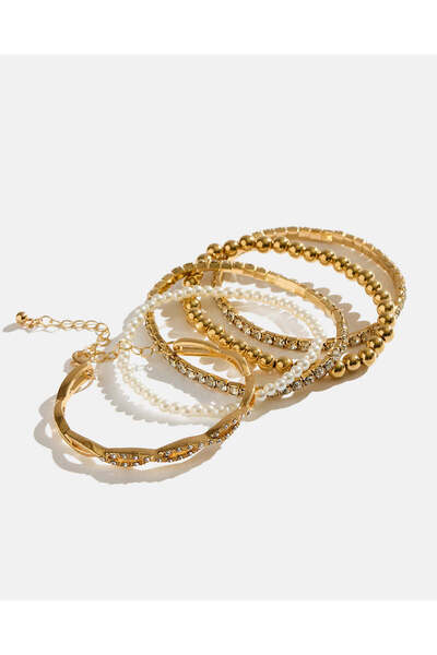 REDTAG Women Gold Embellished Bracelet Set (5 Piece)