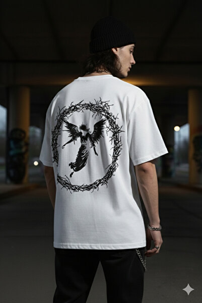 Cool mans Tricou unisex din bumbac pieptănat, alb, cu imprimeu grafic cu înge...