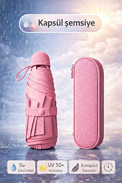 Rosemor Kapsül Şemsiye Otomatik Aç Kapa Rüzgara Dayanıklı Taşıma Kılıflı Mini...