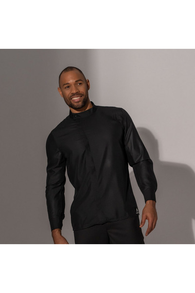 Asimetrix Store Men's cotton shirt with tunic collar and side slit