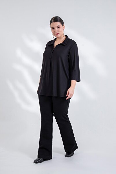 Roxxlen Bluză cu guler în V de mărime mare