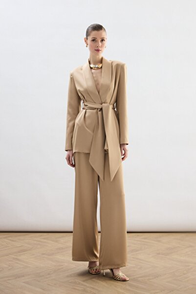 Sateen Satin Trousers - Camel