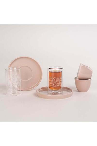 Generic Dallaty Beige Glass and Porcelain Tea and Coffee Cups Set 18 pcs