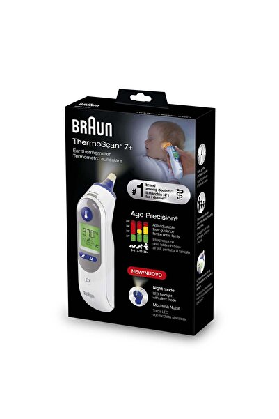 Braun مقياس حرارة الأذن الرقمي ThermoScan 7 Plus - أبيض وأزرق، IRT6525، عبوة ...