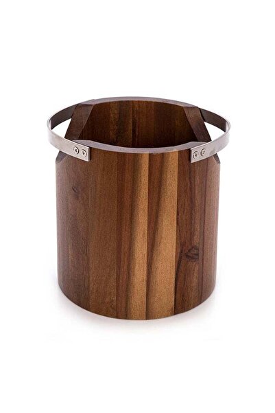 Alberto Acacia Wood Ice Bucket W/Steel Handles