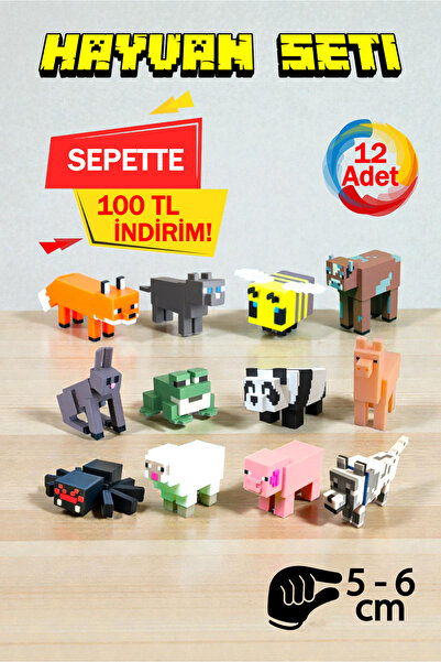 GiginGo Minecraft Hayvan Seti - 12 Adet Minecraft Hayvan Figür Seti - Minecra...