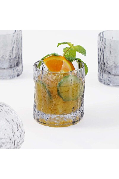 LA MESA 4 Pcs Embossed Tumbler Glass Set, Grey