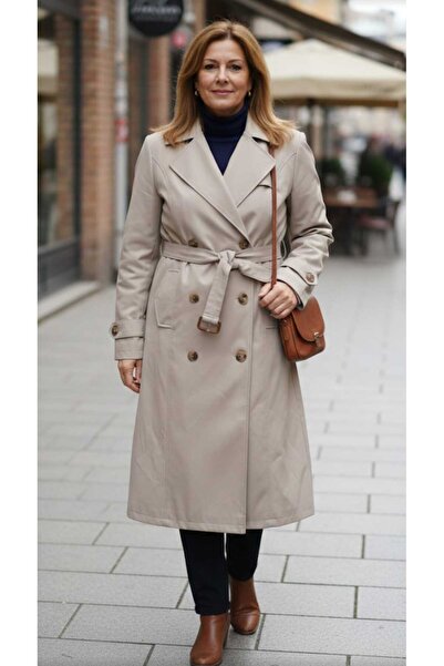 güncüoğlu Kruvaze Cut-To-Length 110cm Belted Bondi̇ Fabric Coat