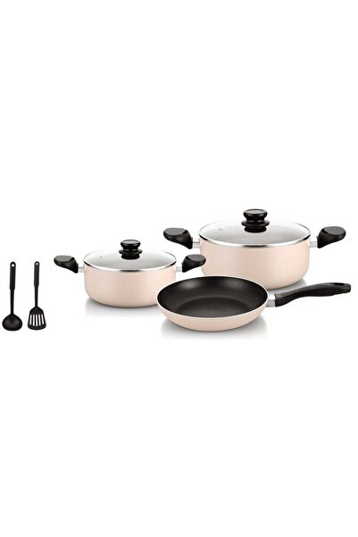 Pentola 7pcs aluminum non stick cookware set with glass lids, beige