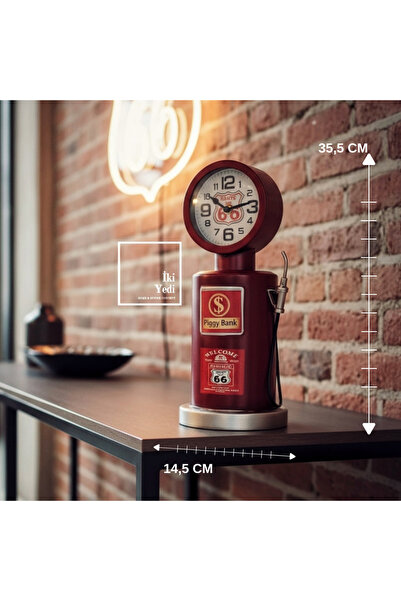 İki Yedi Konsept RK66 Kırmızı Retro Route 66 Benzin Pompası 35 cm Metal Masa ...