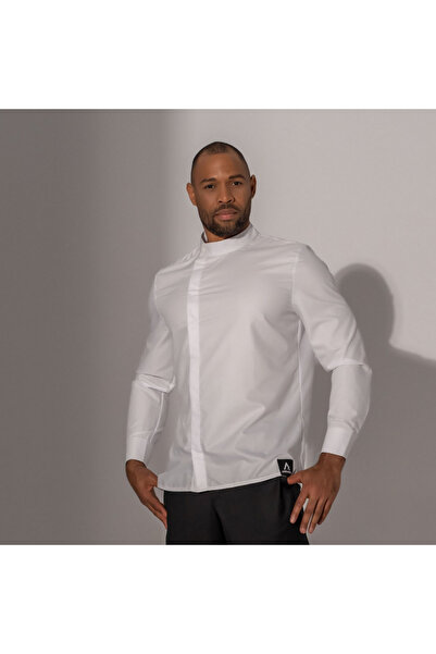 Asimetrix Store Men's cotton shirt with tunic collar and side slit