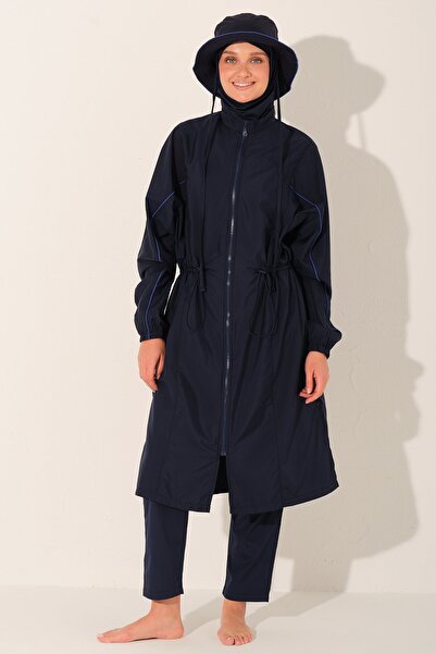 ALFASA Oversize Long Hijab Swimsuit with Pile Trim Hat - Alf26521