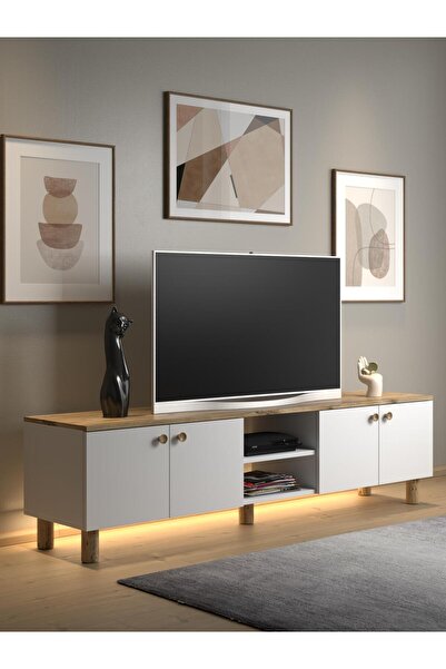 Wood'n Love Nora Bohem Ledli Tv Ünitesi 180 Cm 4 Kapaklı 2 Raflı Dolaplı Atla...