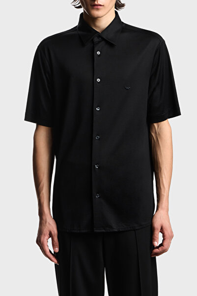 Emporio Armani Cotton Blend Slim Fit Logo Short Sleeve Shirt Men's Shirt Em00...