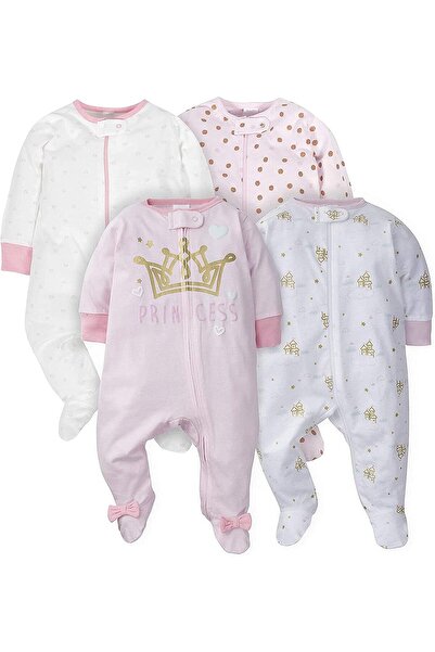 GERBER Baby Girls' Sleep 'n Play Footies, 4-Pack
