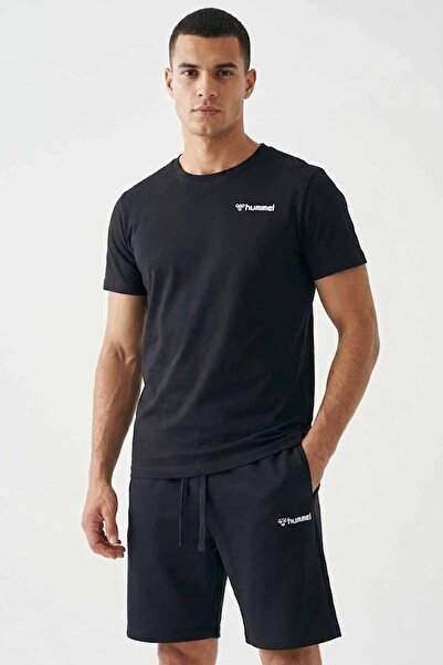 hummel Men's Black T-Shirt Shorts Set 100% Cotton Hml Logo Printed