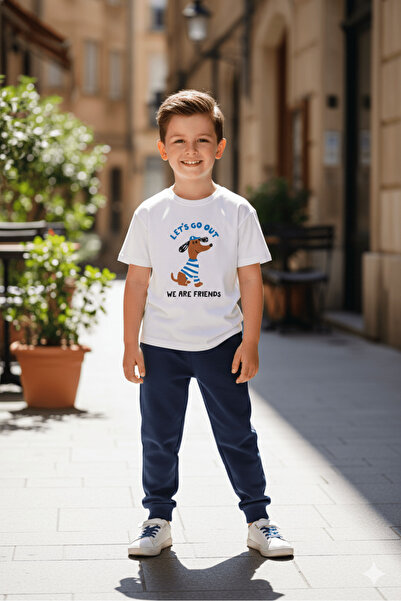 Monila Erkek Çocuk Beyaz Köpek Baskılı Pamuklu Altüst Takım