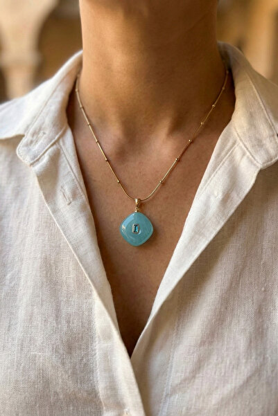 yucelique Natural Stone Design Middle Zircon Stone Premium Steel Necklace