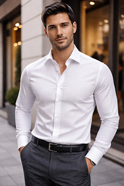 COLVIS MAN Slim Fit Uzunkol Soğuk Baskı Kumaş Takım Elbiselik Ve Ofislik Hedi...