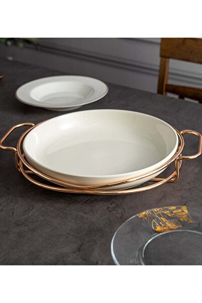 LA MESA Round Plate With Stand Round Porcelain White/Gold 28 Cm