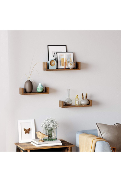 Mahmayi VASAGLE U-Shaped Floating Wall Shelves Set of 3 Wooden Cube Shelves - Dark Hunton Oak