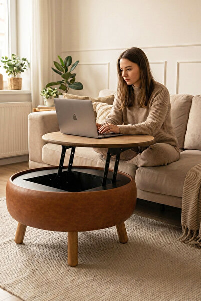 Zem İriva Sandıklı Mekanizmalı Orta Sehpa/Bench, Taba