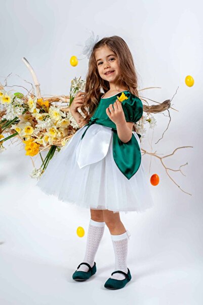 Andreeatex Rochiță de serbare Ghiocel din satin si tull cu bust verde - măsur...