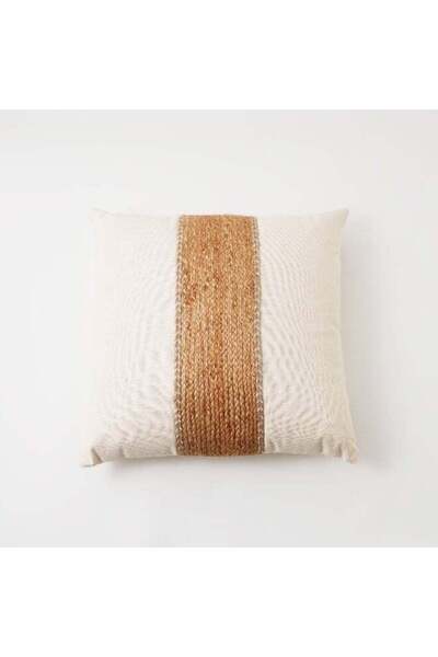 Boutique Blanche وسادة قطنية مطرزة بخيوط، 45 × 45 × 15 سم، بني