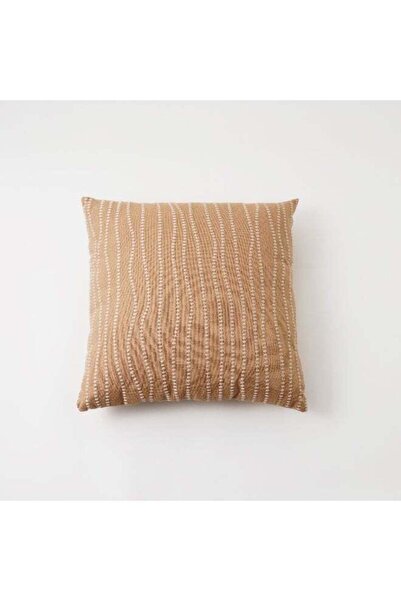 Boutique Blanche وسادة قطنية مطرزة بخيوط، 45 × 45 × 15 سم، بني