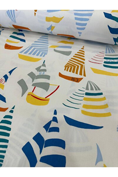 EDA HOME TEKSTİL GEMİ DESENLİ DUCK BEZİ KETEN KUMAŞ 1 METRE (100X140 cm)
