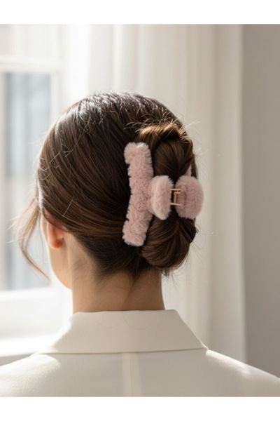SOFT Tüylü büyük boy Kıskaçlı topuz tokası (Açık Gül Kurusu)