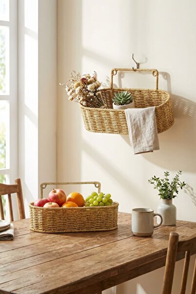 Buffer ®   2-Piece Wall-Mounted Plastic Rattan Organizer – Oval Wicker-Look K...