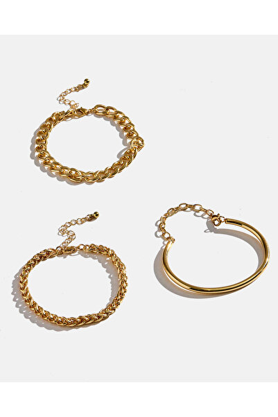 REDTAG Women Gold Embellished Bracelet Set (3 Piece)