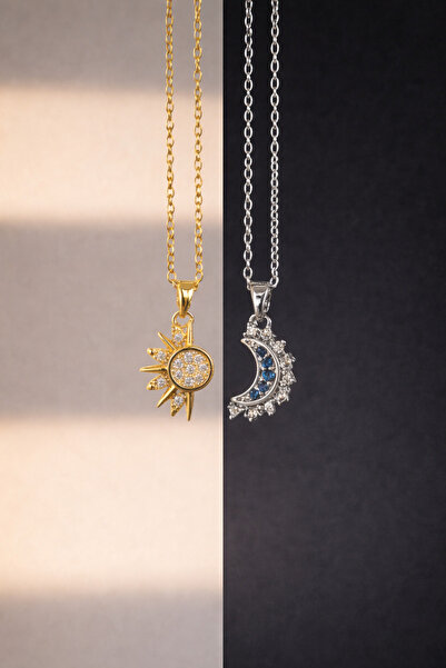 MEKKANMODA Ay ve Güneş Çift Çelik Kolye Kutulu
