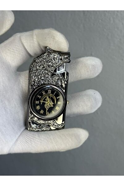 Saatistan Şık ve detaylı bozkurt figürlü saatli ev dekoru modeli