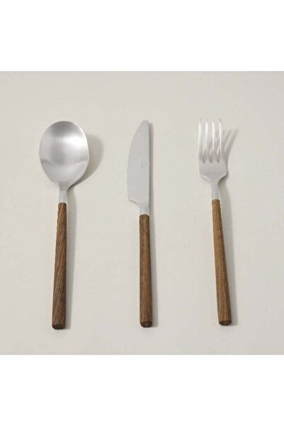 LA MESA 18 Pcs Cutlery Set With Wooden Handle, Silver