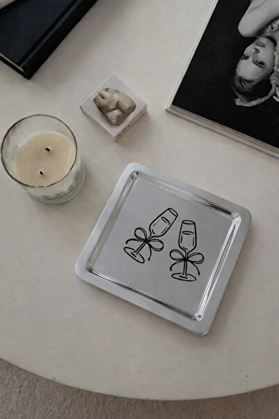 Beige & Stone صينية تقديم وديكور مربعة الشكل من الفولاذ المقاوم للصدأ بنمط كأ...