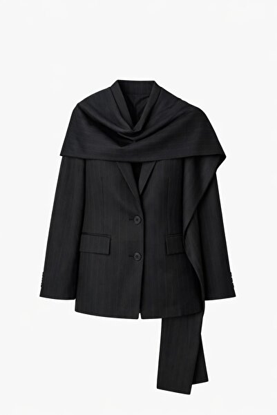 lidyasara Kadın Çizgili Şallı Blazer Ceket