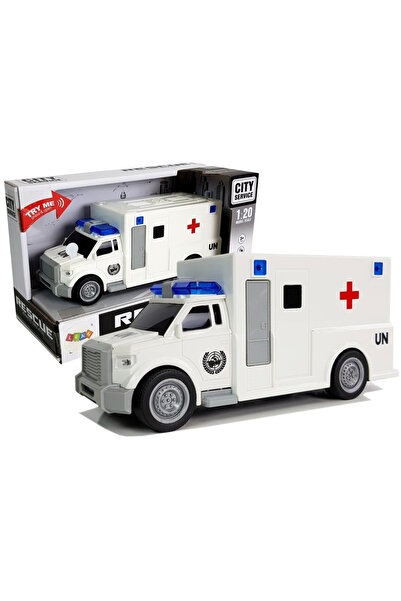 Three top online Ambulance with friction drive white 1:20 with sound
