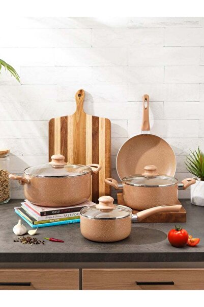 Pentola 7-Piece Granite Cookware Set Light Brown 24x11cm