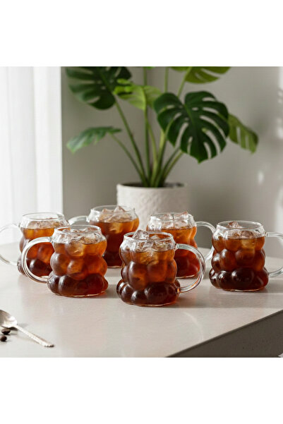 EVİST 6-Piece (with Handle) (Grape & Bubble Glass) Coffee Cup (90ml)