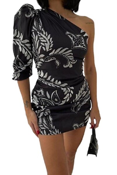 Gosse One Shoulder Gray Flower Short Dress