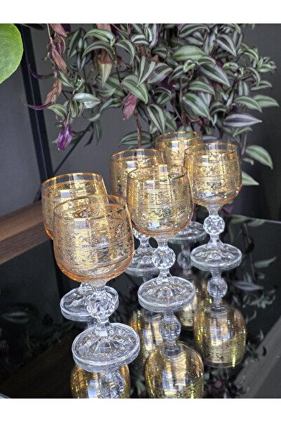 FERMATO Handmade Crystal Alda Amber Lustered 6-Piece Serving Set Coffee Water...