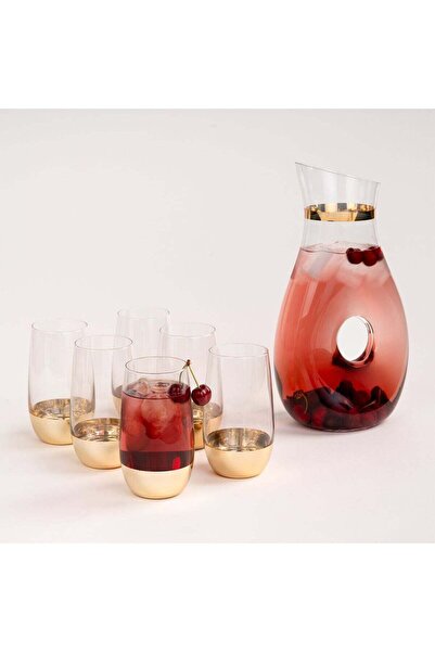 LA MESA 7 Pcs Glass Drink Set Tashkeel Pattern Gold