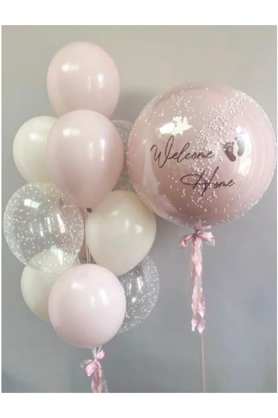 Çemrek Süs Parti Pudra Krem ŞEffaf Balon Demeti Seti jumbo Balonlu 12 Parça