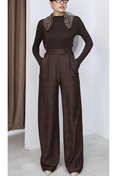 VESS MODA Pantaloni cu aspect catifelat și detalii din velcro